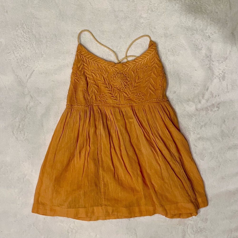 Free People Orange Embroidered Tunic Open Back Size M